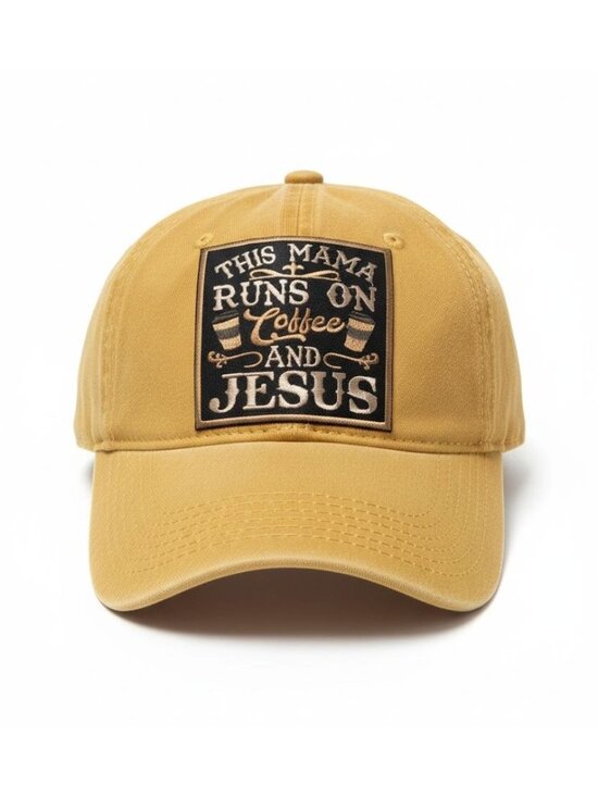 Unbranded Accessories - This Mama Runs On Coffee & Jesus Mustard Yellow Adjustable Baseball Cap